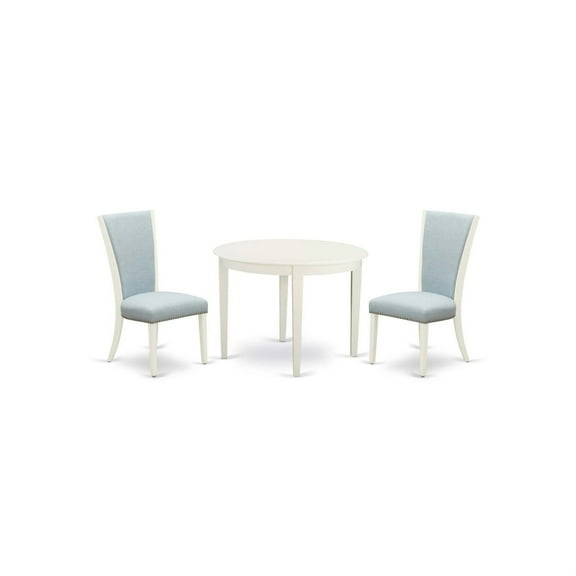 East West Furniture BOVE3-WHI-15 3 Piece Dining Table Set - 2 Dining Chair with High Back and 1 Dining Table - Linen White Finish