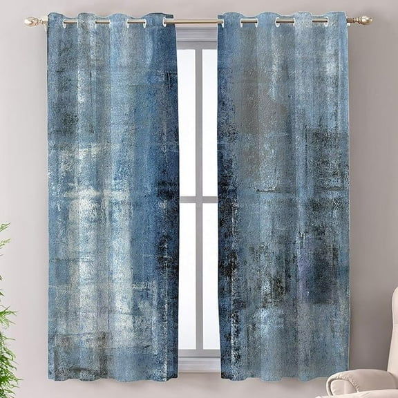 Blue Abstract Grey Blackout Window Curtains, Grey Art Art Thermal Insulated Curtains Grommet Top Window Drapes For Living Room, Bedroom 42"W x 108"L (Pack of 2)