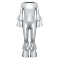 thumbnail image 3 of SiiRoh Girls 70s 80s Disco Hippie Outfit Metallic Bell-Bottom Jumpsuit Singer Dance Party Dress Up Silver 16, 3 of 6