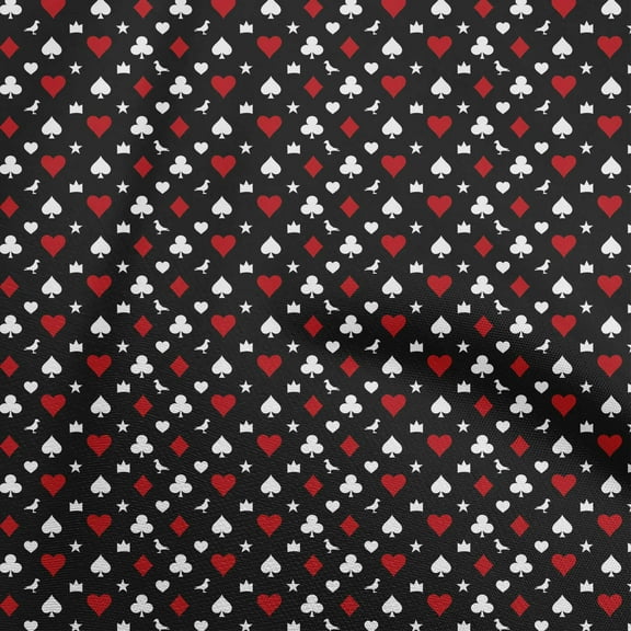 oneOone Polyester Spandex Black Fabric Poker Card Quilting Supplies Print Sewing Fabric By The Yard 56 Inch Wide