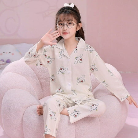 

Kawaii Sanrios Kids Melody Long Sleeve Sleepwear Kuromi Pajamas Spring Autumn Anime Cinnamoroll Homewear Girl Children Clothing