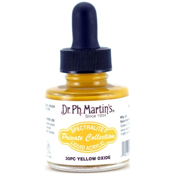 Dr. Ph. Martin's® Spectralite Private Collection Liquid Acrylics (30PC) Arcylic Paint Bottle, 1.0 US fl oz, Yellow Oxide, 1 Bottle