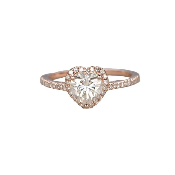 HeartsAndYou 1ct Heart Cut Moissanite Engagement Ring for Women 18k Rose Gold Over Silver Halo Heart Shape