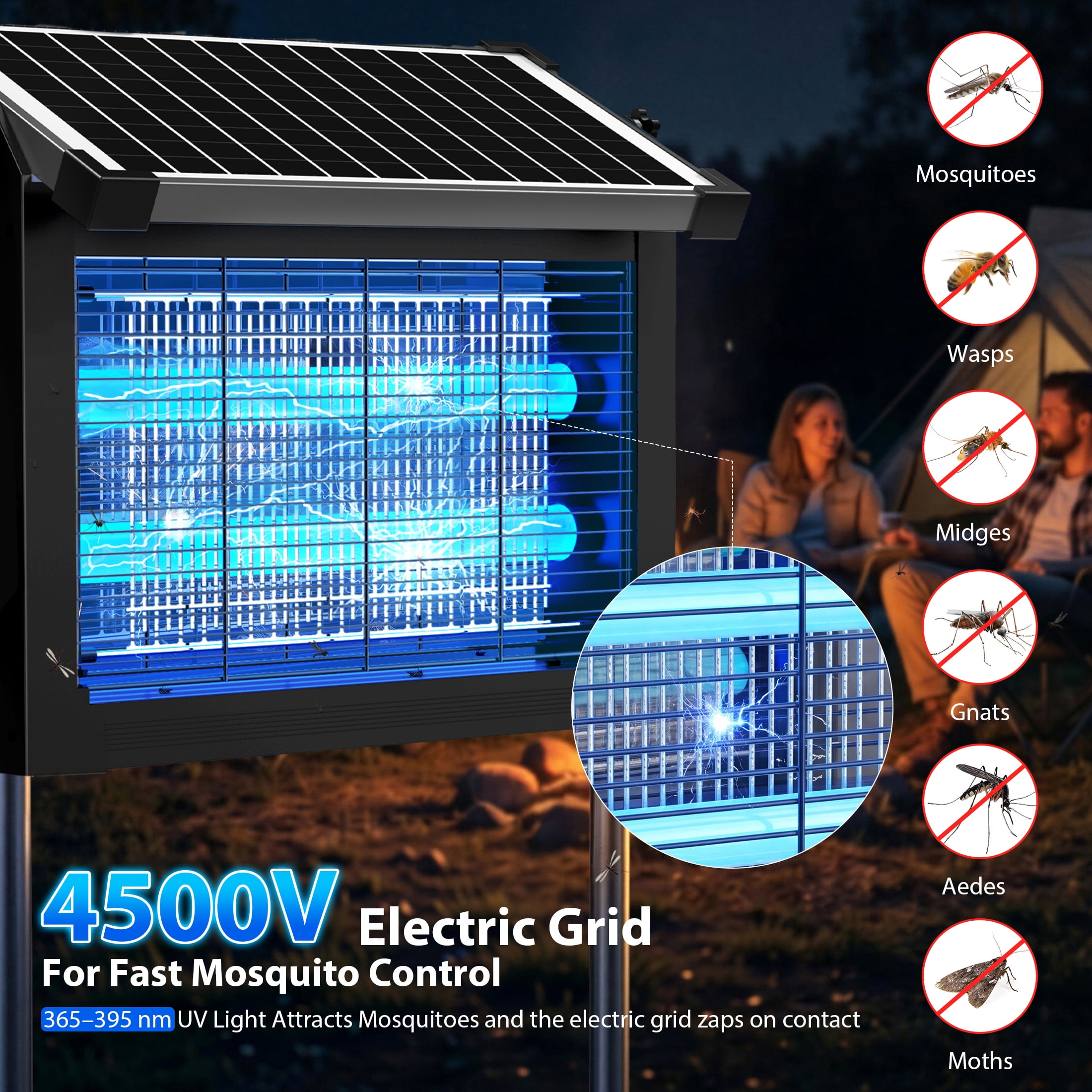 Aenkyo Solar Bug Zapper Outdoor, 4500V Mosquito & Fly Zapper, 1 Acre, IPX8