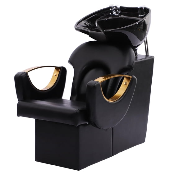 KIGOTY Beauty Salon Shampoo Chair, Spa Bed Shampoo Chair, Faux Leather Massage Chair, Shampoo Bed, Black