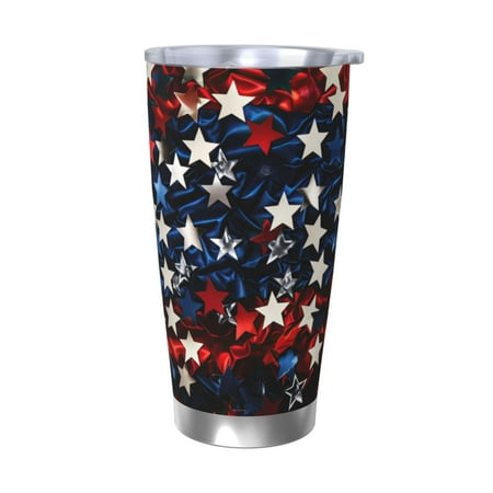

Gaeub Red Blue White Stars Print 20-Ounce Stainless Steel Car Cup Tumblers Cups with Lids and Straw Coffee Cups for Adults Kids Home Car Office School Travel Party-Without Straw