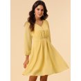 thumbnail image 3 of Vestido de Gasa Fluido Amarillo M Allegra K Con Cintura Elástica Con Cuello En V Y Manga 3/4, 3 of 6