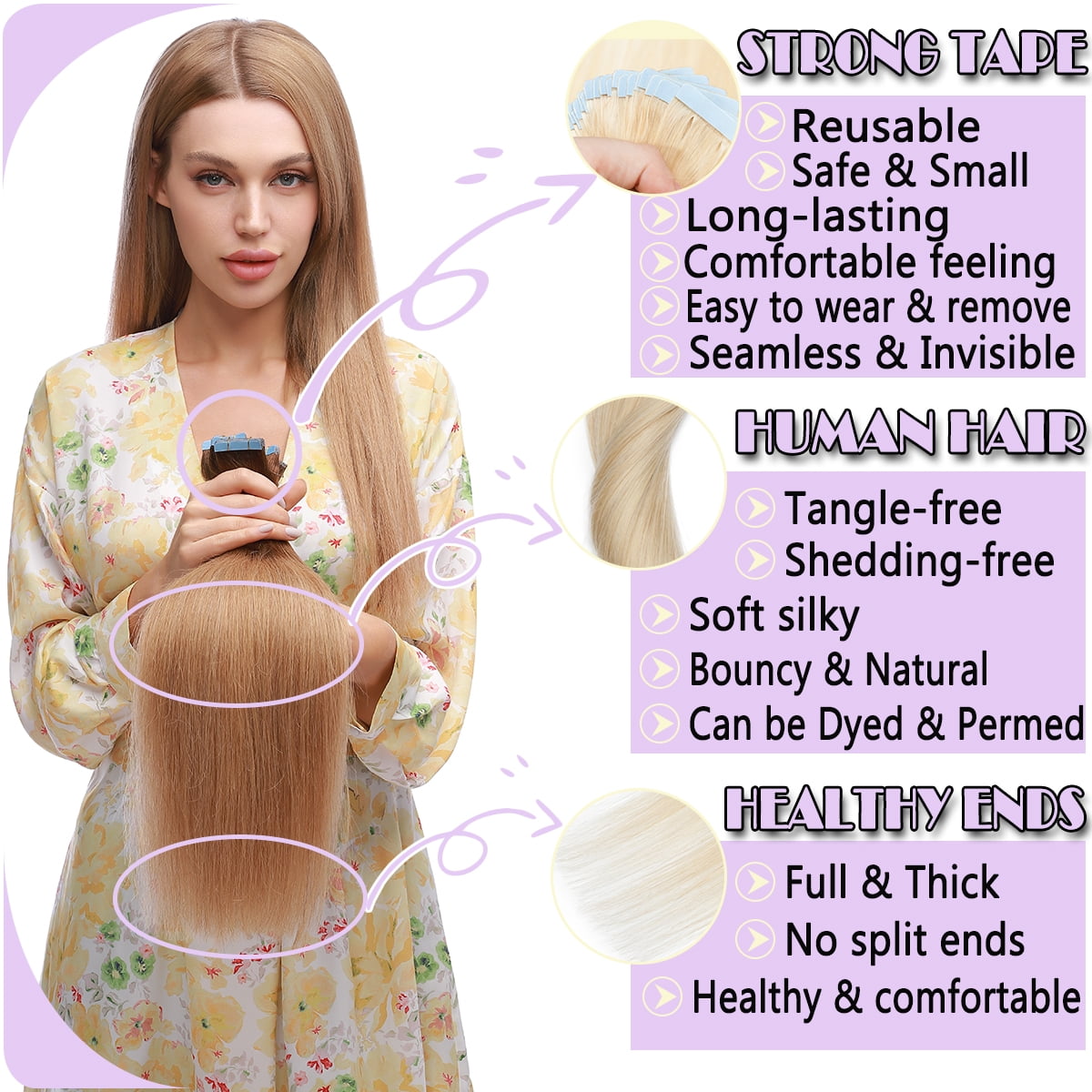 HAIRRO 18Inch Tape In Hair Extensions Human Hair Chocolate Brown to Caramel Brown 100% Remy Human Hair Extensions Real Human Hair Soft Thick To End 100g/Pack 40pcs Seamless Weft（ #4p27 ）