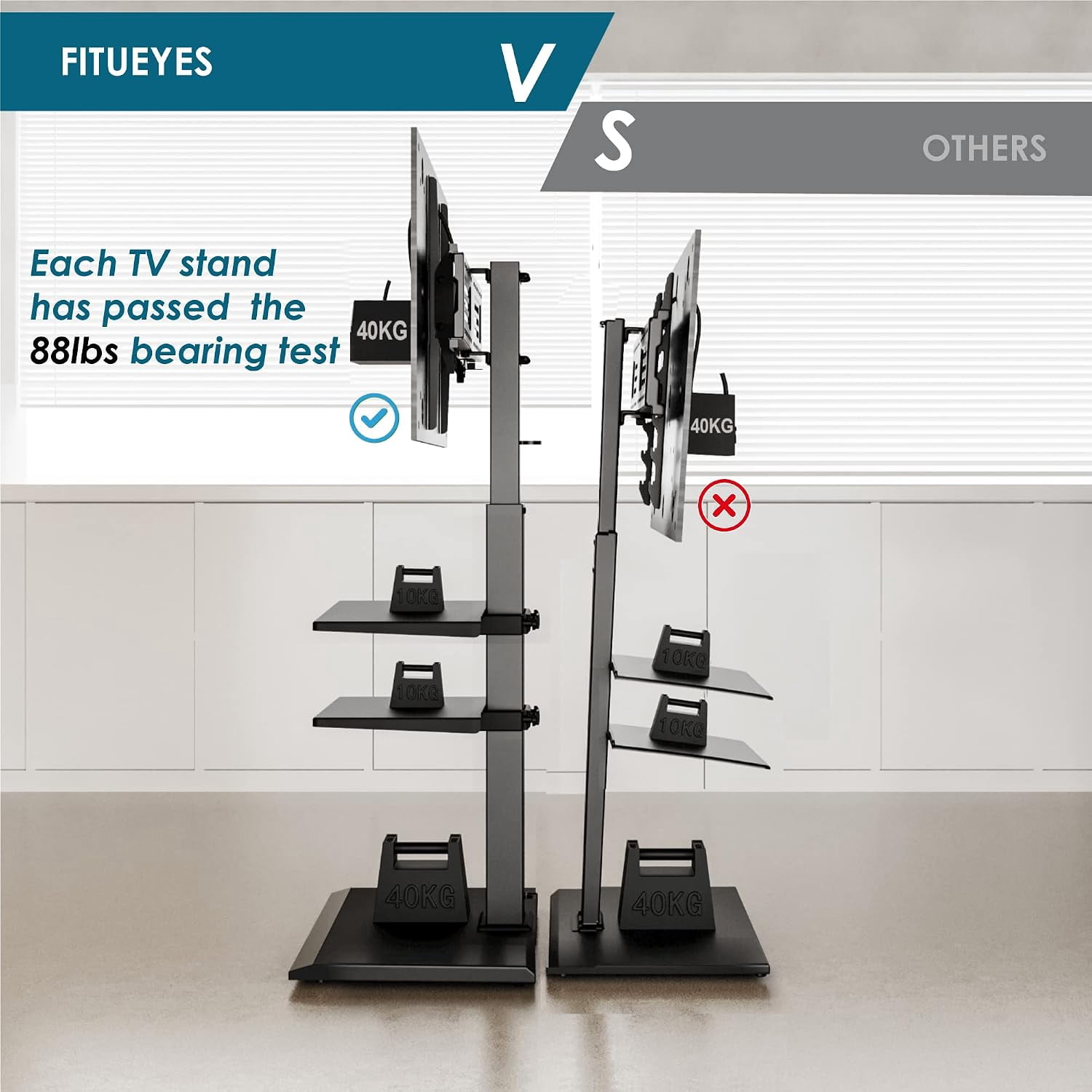 FITUEYES Corner TV Stand for 32–75 Inch TVs, Black, Swivel & Tilt, Height Adjustable, Iron Base