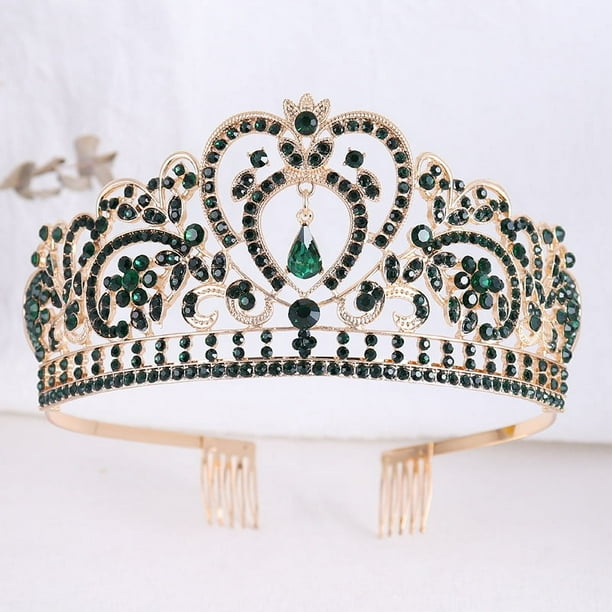 Zhuge Tiara de boda para novia, diadema de princesa, corona nupcial, joyería para el cabello con diamantes de imitación de cristal, decoración para novia, cumpleaños, graduación, boda (verde)