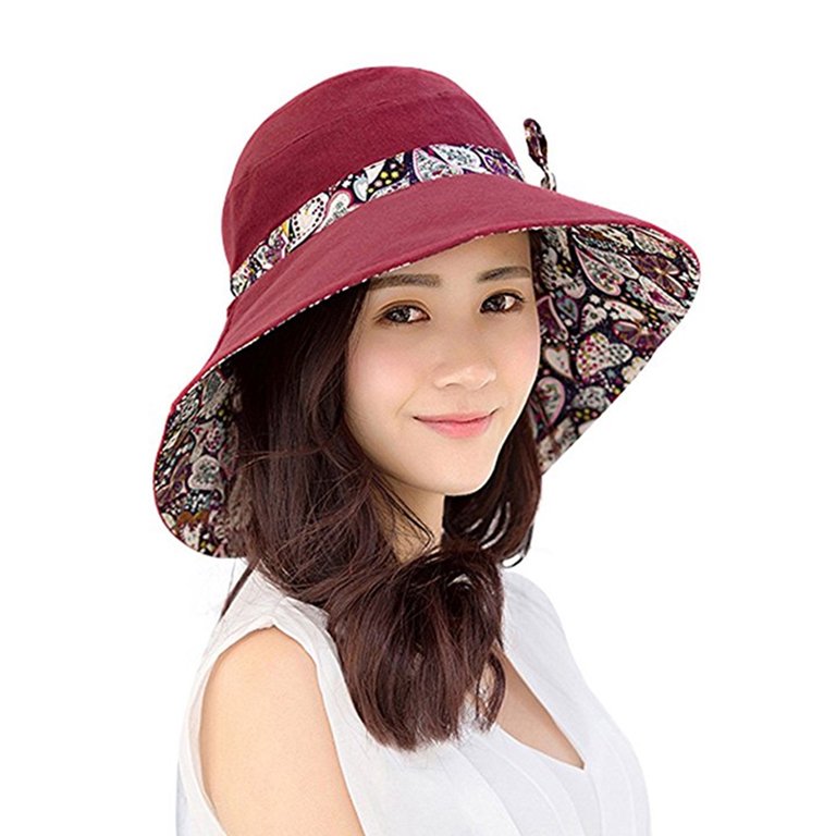 Wide Brim Reversible Bucket Hat for Women UV Protection Foldable Beach Sun Hat Inevnen Reversible Bucket Hats for Women, Wide Brim Sunhat  main image 2