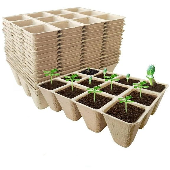 Topboutique Biodegradable Seedling Trays - Seed Starter Tray- 10 Pack,120 Cells - Plant Starter Pots Germination Trays,Plant Grow Kit for Garden Flower