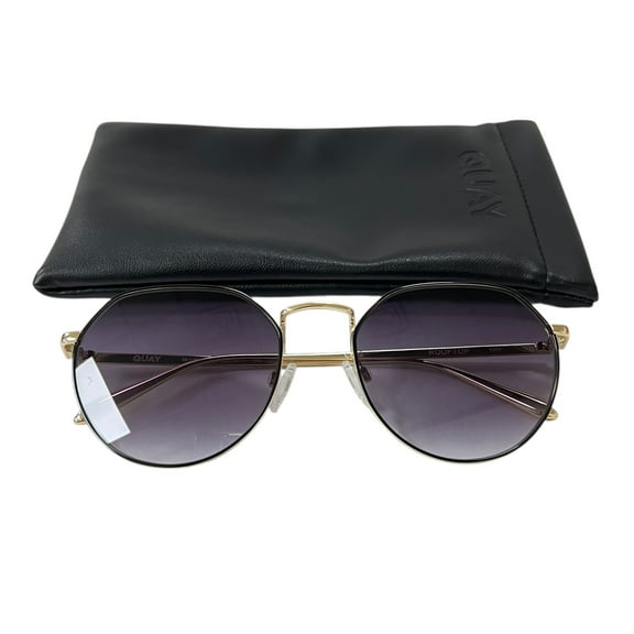 Quay Australia Rooftop Round Sunglasses Black Gold Smoke