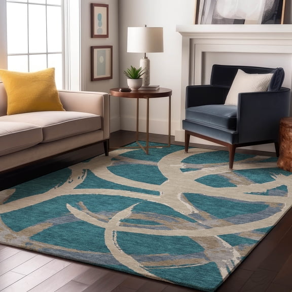Addison Rugs Mayfield Premium Machine Washable Transitional Circles Teal Rectangle Rug, 8' x 10'