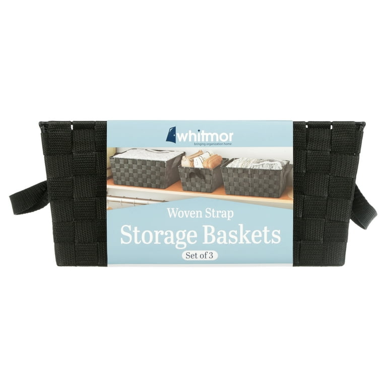Whitmor Woven Strap Storage Baskets - Black - Set of 3 