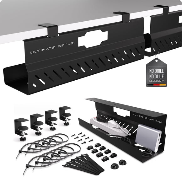 Bandeja de gestión de cables Ultimate Setup para debajo del escritorio (2 unidades), color negro