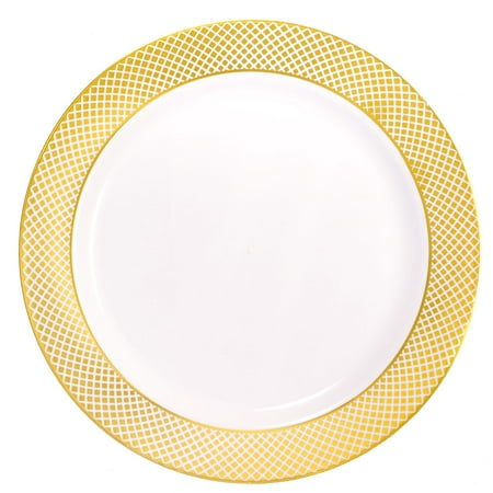 Plastic 10 1/4 Inch White Dinner Plate with Gold Diamond Band/Case of (Best Way To Clean White Gold And Diamonds)