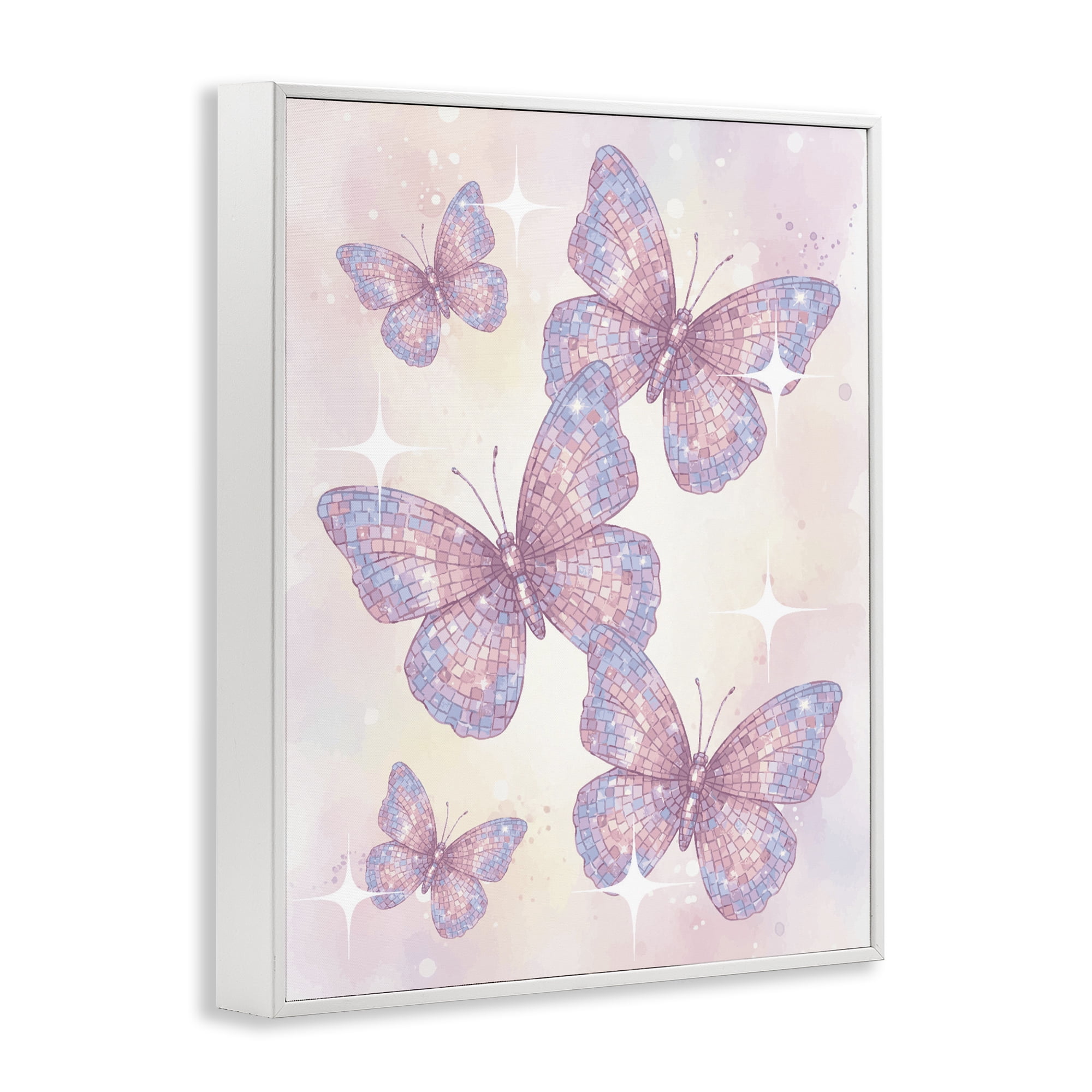 Stupell Industries Delicate Disco Butterfly Dance White Framed Giclee Art, design by Lil' Rue
