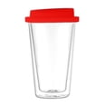 thumbnail image 1 of Taza de agua de doble pared aislada de 350 ml Taza de café de vidrio de silicona de grado alimenticio con tapa roja (diámetro 9 cm, altura 16 cm, diámetro inferior 6 cm, -20 ° C a 130 ° C), 1 of 14