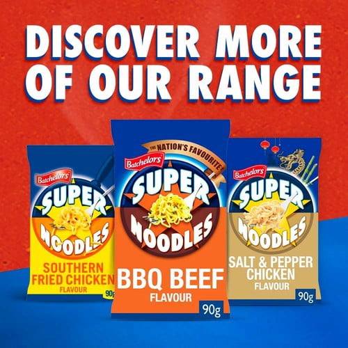 Batchelors Super Noodles BBQ Beef Instant Packet Noodles 90g, British Import (Pack of 2)