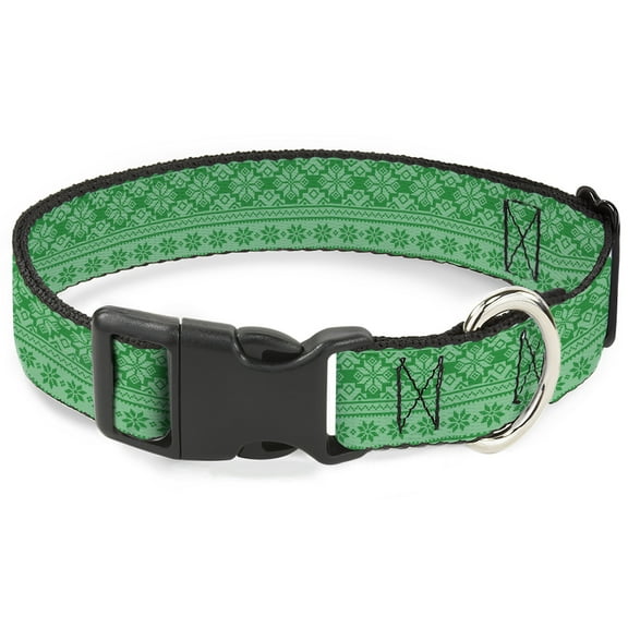 Buckle-Down Pet Collar, Dog Collar Plastic Buckle, Christmas Holiday Fair Isle Stitch Pattern Greens, 7 to 8.5 Inches 0.5 Inch Wide