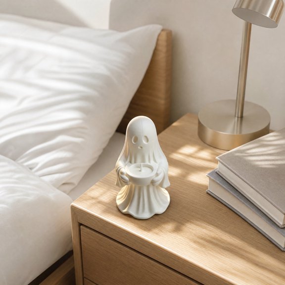 ShengapQ Cute Ghost Candle Mini Decorative Ornament, Halloween Decor, Cozy Home Accessories, Adorable Ghost Shaped Candle for Relaxation and Decoration, Compact Size for Desk and Shelf Display