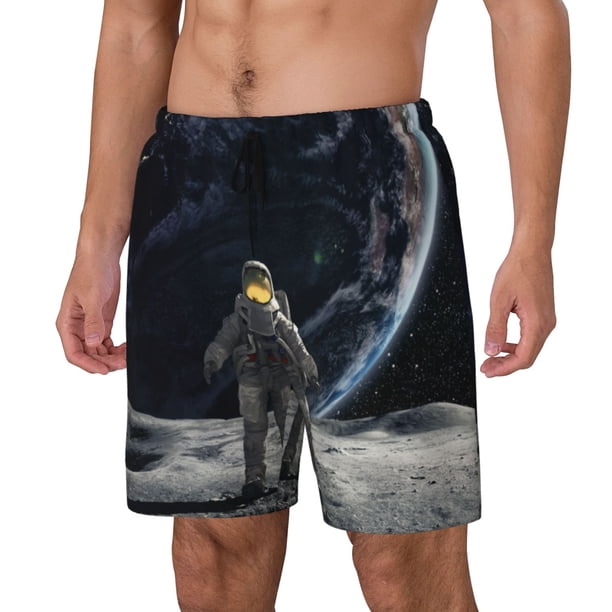 Balery Astronaut Standing In The Moon Bañador para hombre, shorts de playa de secado rápido con entrepierna y forro de compresión-XX-Large
