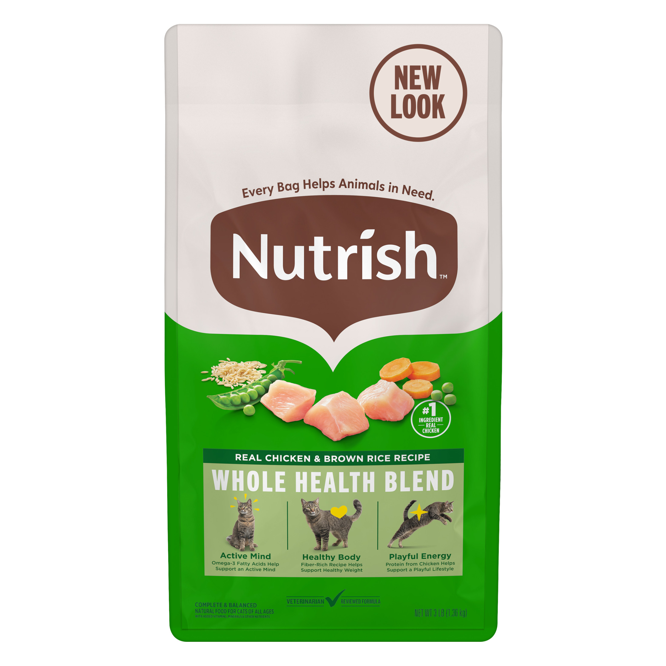 Nutrish Real Chicken & Brown Rice Recipe Dry Cat Food, 3 lb. Bag (Rachael Ray)