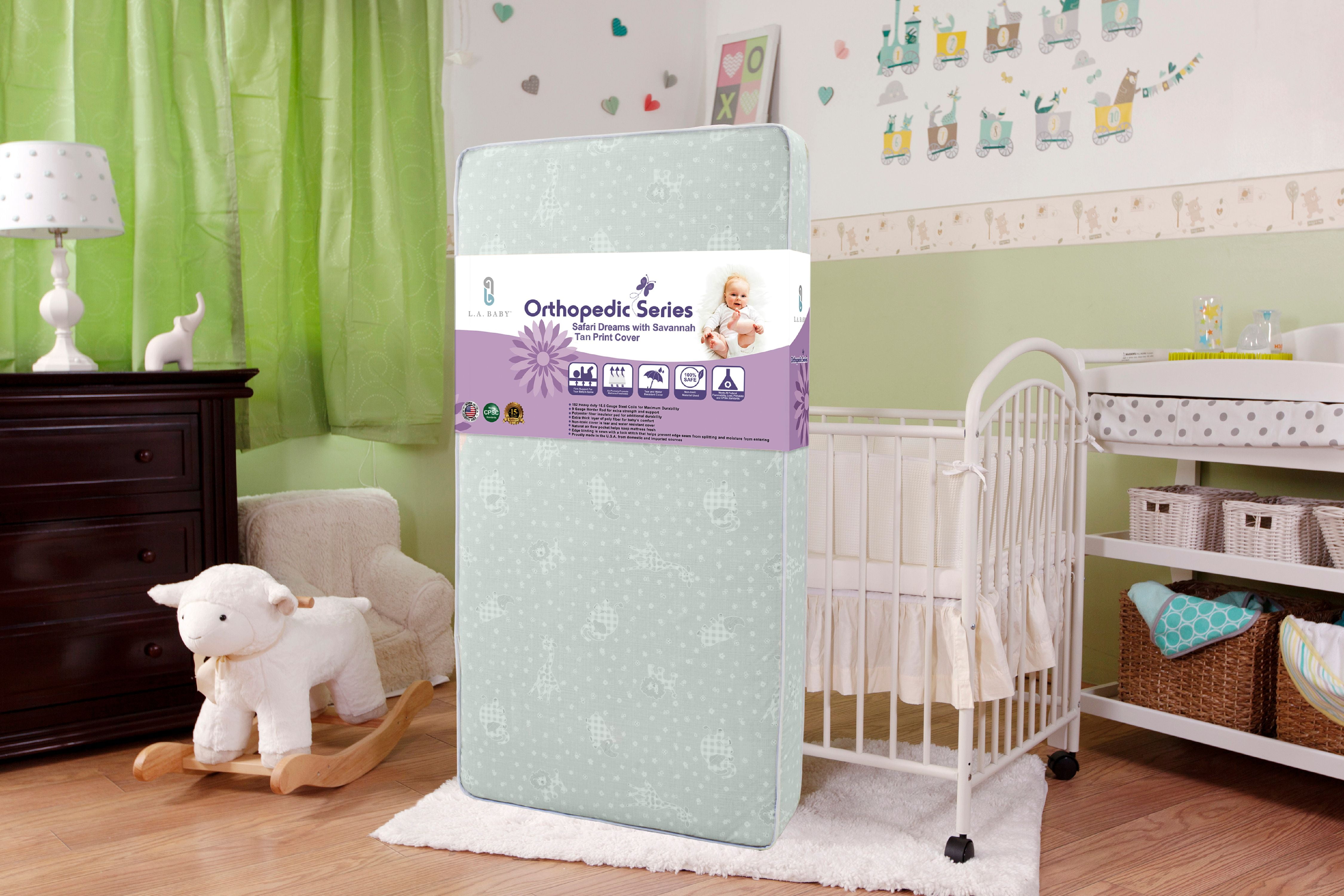 LA Baby Safari Dreams Crib Toddler Mattress with Savannah Print Waterproof Cover Tan Walmart