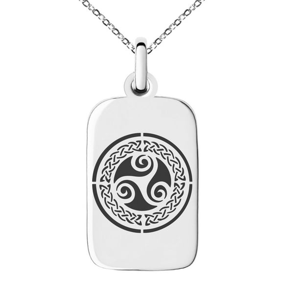 Stainless Steel Celtic Triskele Triskelion Triple Knot Engraved Small Rectangle Dog Tag Charm Pendant Necklace
