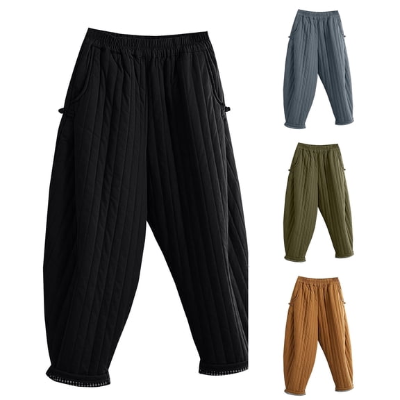 Winter Padded Thick Wide Leg Pants with Elastic Waistband, Loose Fit Fleece Lined Trousers for Women, Casual Warm Corduroy Pants for Cold Weather, Christmas Gifts for Mom