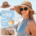 thumbnail image 3 of Pakyozj Sun Beach Hats for Women, Summer UPF 50+ UV Sun Protection Wide Brim Woven Hat Foldable Packable Knitted Cap, 3 of 7