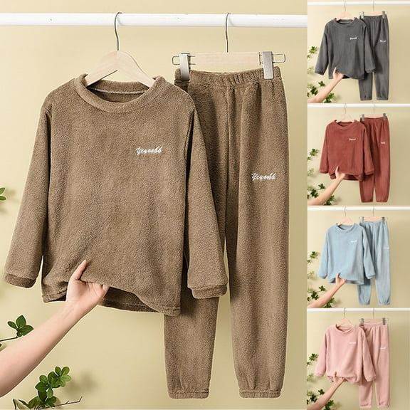 ATOGUTA Birthday Outfit Boy 2-Piece Flannel Long Sleeve & Pants PJ Set Kid Cozy Sleepwear Size 2T-14, Brown