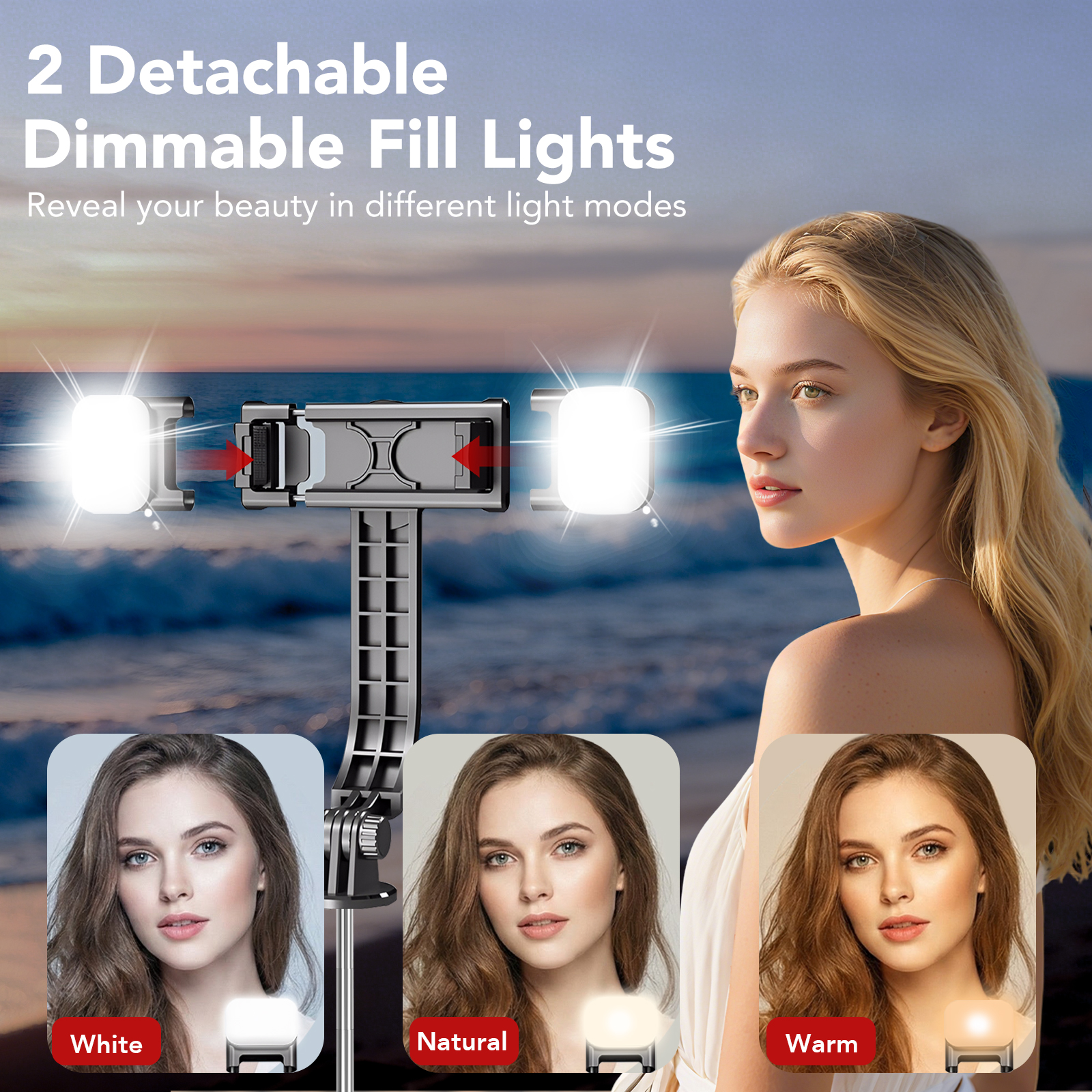 VAMOUT 45" Selfie Stick Tripod with Bluetooth Remote and Fill Lights photo 2