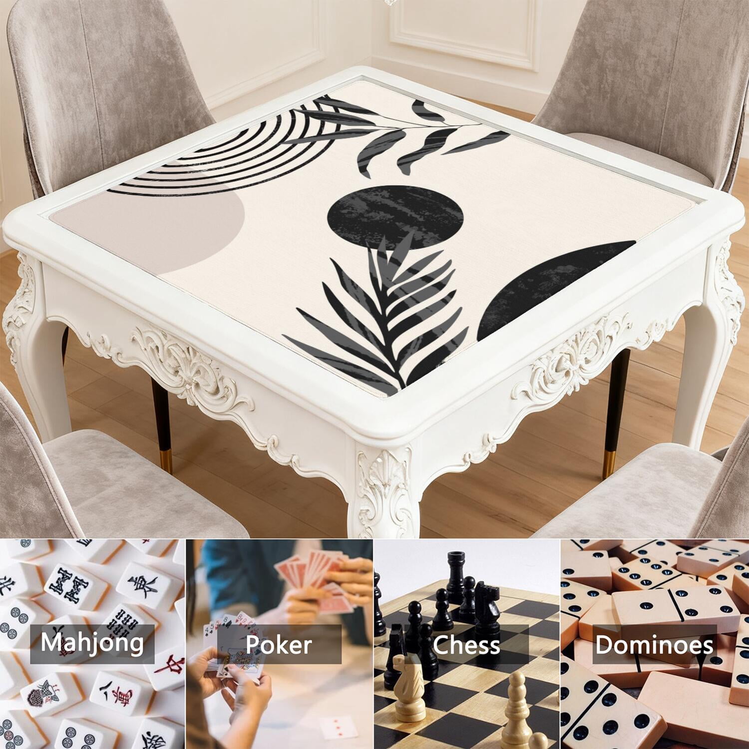 Boho Design Multi-Purpose Rubber Pad for Game Tables 31.5x31.5 Inch Large Mahjong Mat with Anti-Slip Grip and Quiet Surface for Tiles and Cards