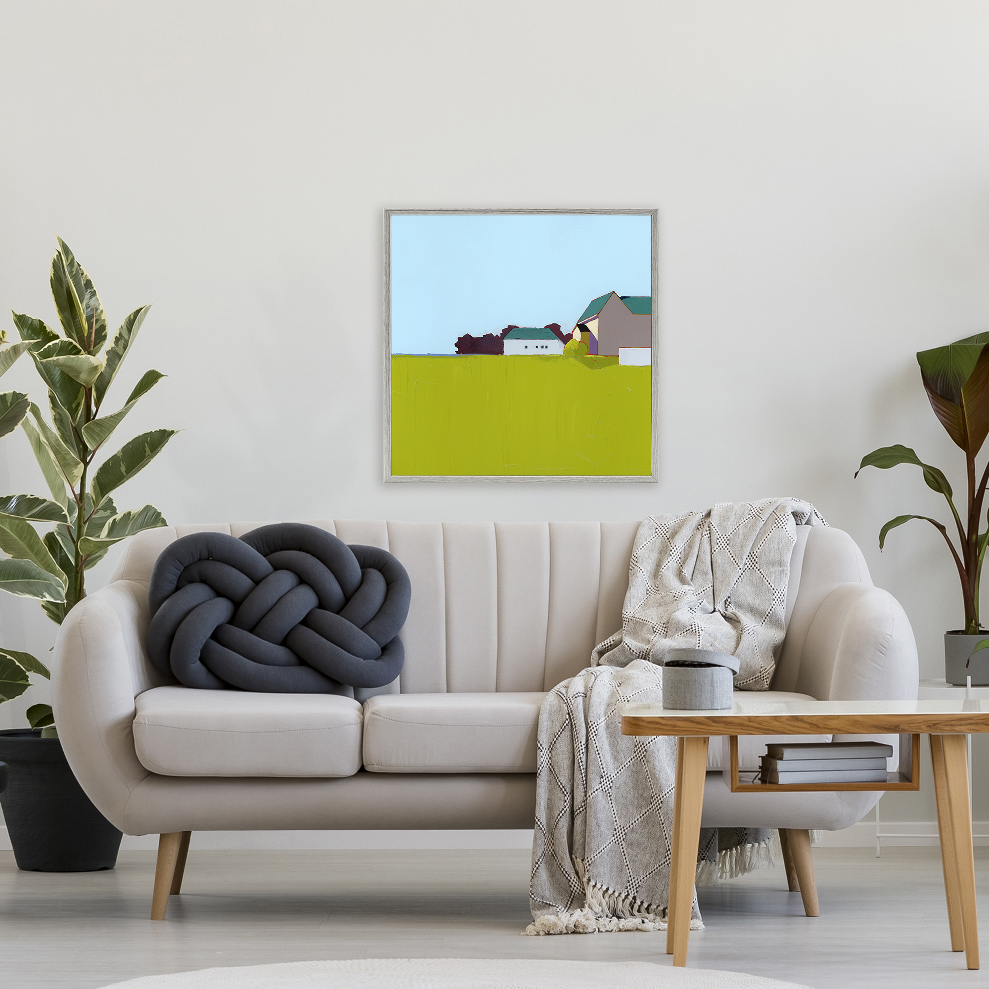 Spring Morning Farm Land Gray Framed Giclee Art, design by Ruth LaGue