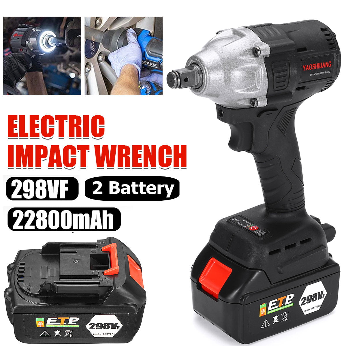 Brushless Cordless Impact Driver Screwdriver 300Nm Rechargeable with LED Light 