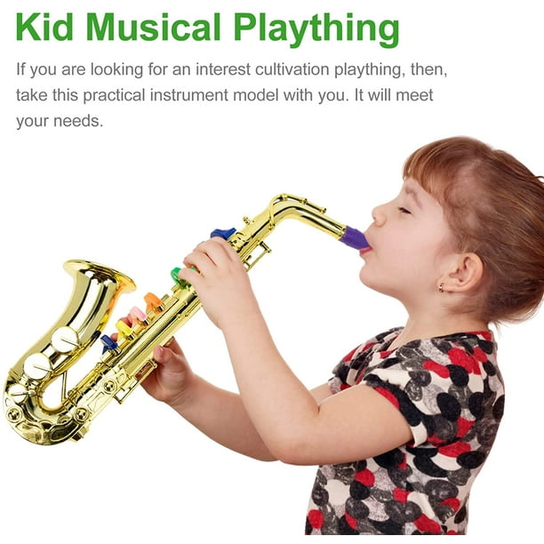  Kids Saxophone Toy Musical Wind Instruments Plastic 8 Rhythms  Metallic Golden Saxophone for Kids Early Educational Toy Performance Prop :  Toys & Games