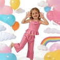 thumbnail image 4 of FRSASU Girls 2 Piece Sets Sleeveless Ruffled Hem Pleated Tops and Wide Leg Pants Summer Outfit Clothes for 4-15 Years Pink, 4 of 9