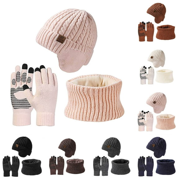 Women Ladies Winter Fisherman's Hat Cute And Warm Caps Hunting Fishing Hat Scarf Gloves Three Piece Set