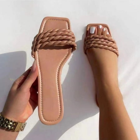 

Summer Woven Sandals Casual Flat-soled Slippers Beach Shoes For Outer Wear