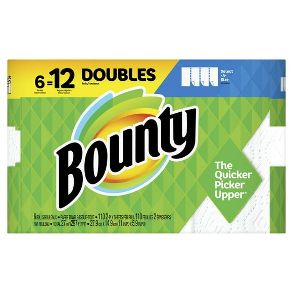 Essuie-tout Bounty Sur mesure, blanc, 6 rouleaux doubles = 12 rouleaux réguliers