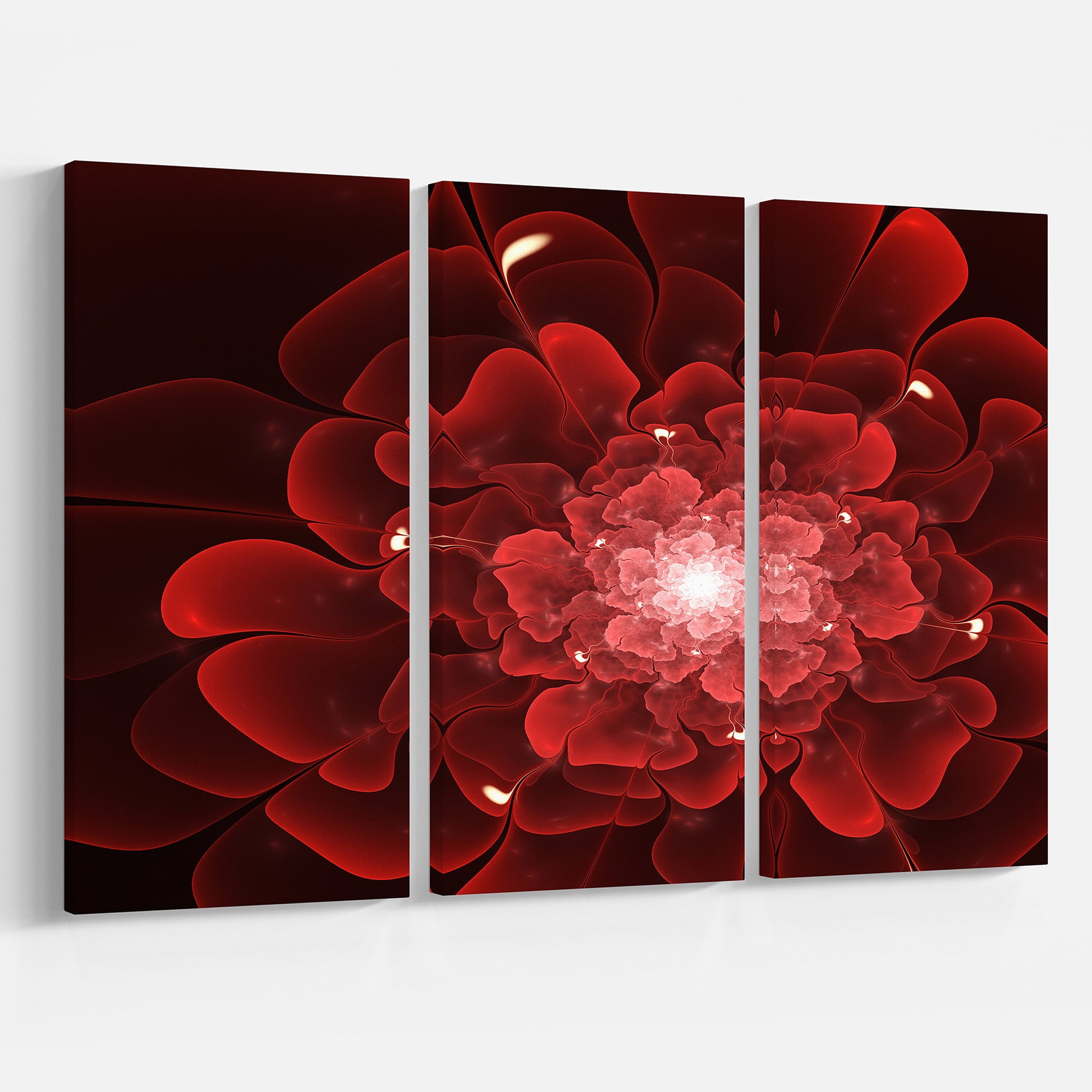 Designart 'Fractal Flower Clear Red Digital Art ' Floral Canvas Art Print