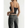 thumbnail image 3 of Women's Polka Dot Spaghetti Strap Cropped Tank Top Slim Fit Top Black & White XS, 3 of 6