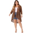 thumbnail image 3 of DARING DIVA Plus Size Lace Crochet Sheer Kimono Cover Up Cardigan 4X Brown, 3 of 6