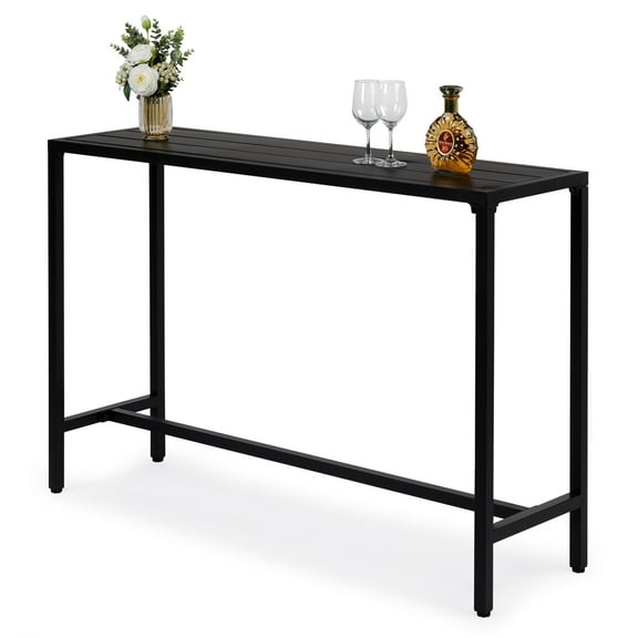 Ktaxon 55" Outdoor Bar Table with Adjustable Feet, Rectangle Narrow Counter Height Table, Ideal Bar Height Table for Balcony Patio Garden Yard Poolside, Black