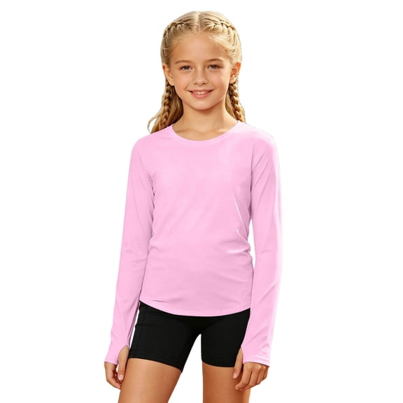 Yhhting Big Girls Tops Long Sleeve Crew Neck Solid Color Top Girls Breathable Lightweight Play And Sports Daily Top, 11-12 Years