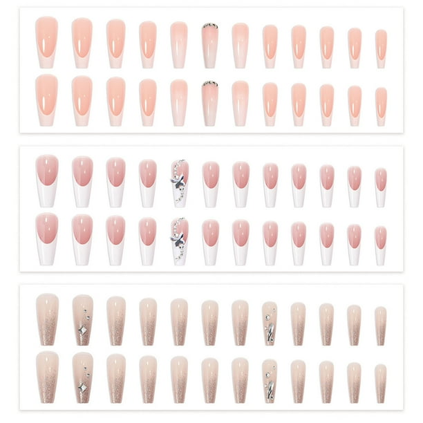 Uñas postizas de cobertura total con prensa en forma de ataúd para mujeres y niñas (3 cajas, 24 piezas cada una) 1086