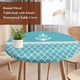 thumbnail image 4 of Blue Morocco Round Tablecloth, Fitted Table Cover with Elastic for 55"-60" Round Tables, Modern Geometric Nautical Anchor Stripe Table Cloth Outdoor Indoor Dinning Party Waterproof Tablecloths, 4 of 7