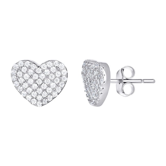 925 Sterling Silver Womens Cubic Zirconia Love Heart Stud Earrings 8.7x10.2mm Wide Stud Earring for Women
